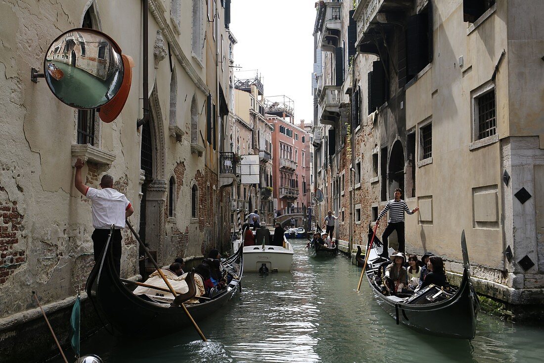 Italy, Venice, in a water taxi (motoscafo) on the canals