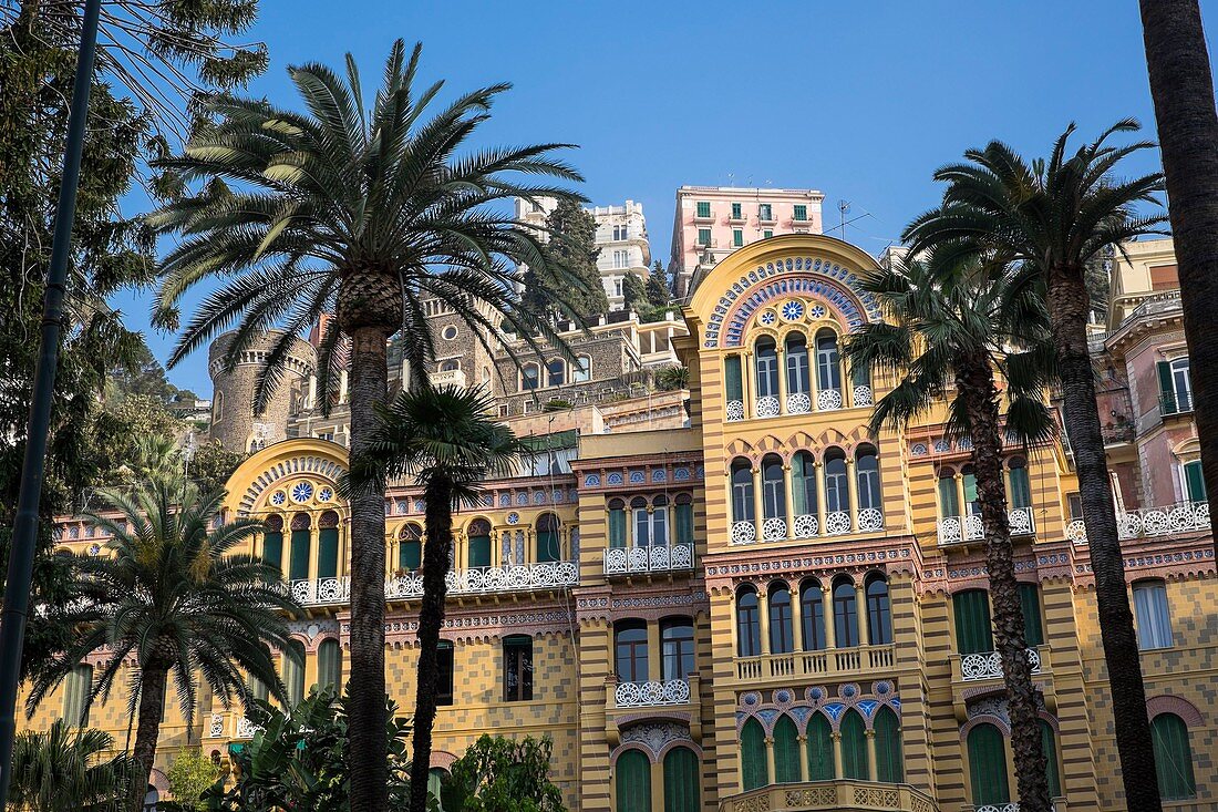 Italy, Campania region, Naples, Historic Centre listed by UNESCO as a World Heritage Site, Chiaia district, Villa Maria, former palace Grand Eden Hotel, Liberty style, built between 1899 and 1901