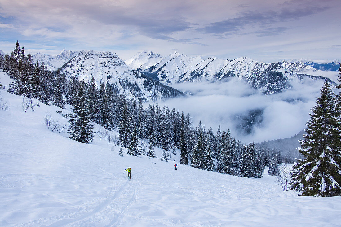 Two men on a ski tour on the Schafreiter in the Karwendel Mountains