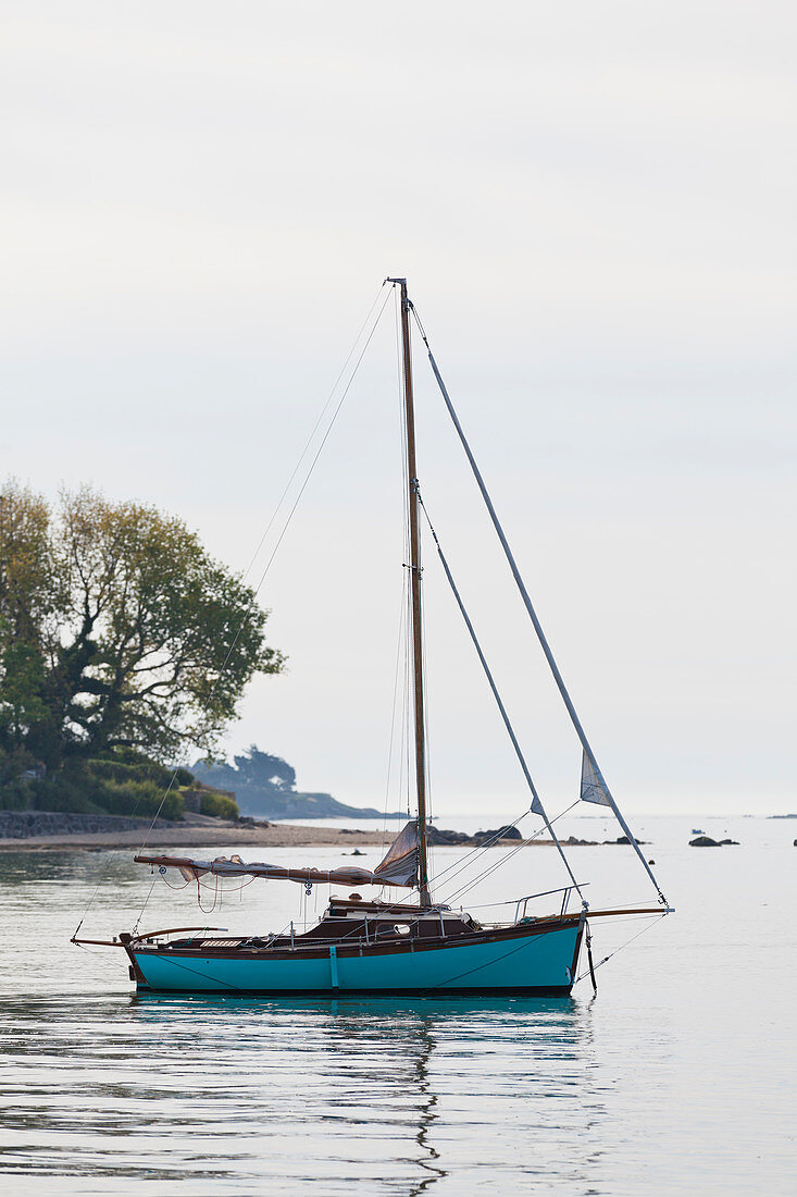 Sailboat moored at Saint Vaast la Hougue, Cotentin Peninsula, Normandy, France