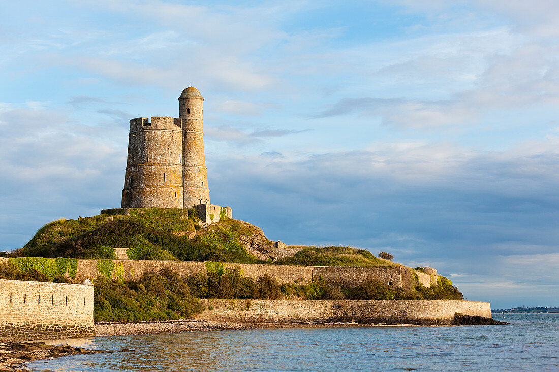 Vauban tower at Saint Vaast la Hougue in the evening light. Cotentin Peninsula, Normandy France