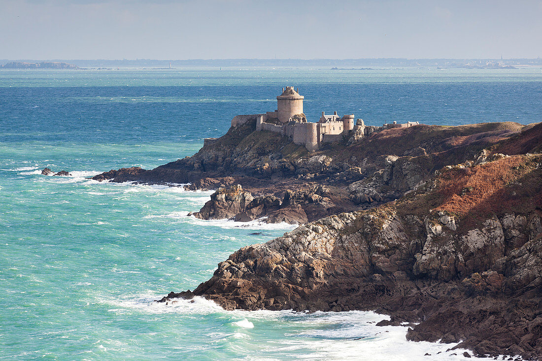 Fort la Latte near Cap Frehel during a storm. Here the Cote Emeraude shows itself in its eponymous color - emerald coast
