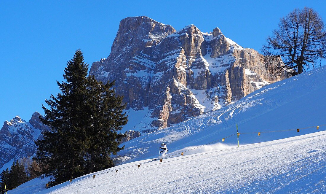 At Monte Pelmo in the ski area Civetta above Alleghe, Dolomiti Superski, Dolomites Veneto, Italy