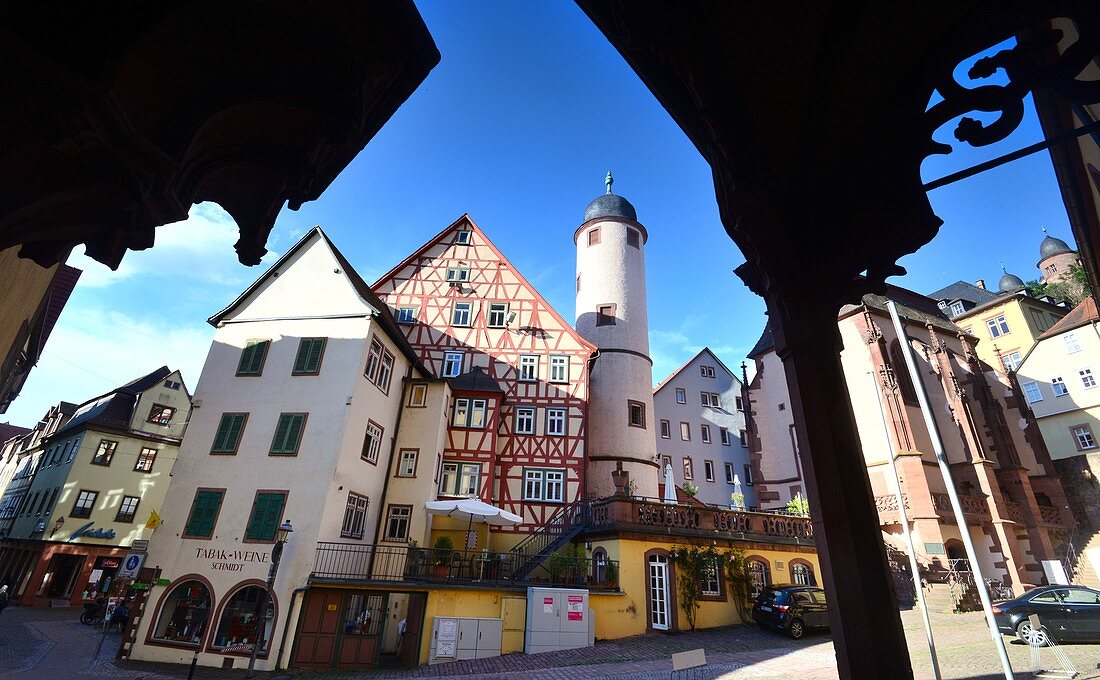 An der Stiftskirche, Wertheim am Main, Altstadt, Mittelalter, Häuser, Taubertal, Baden-Württemberg, Deutschland