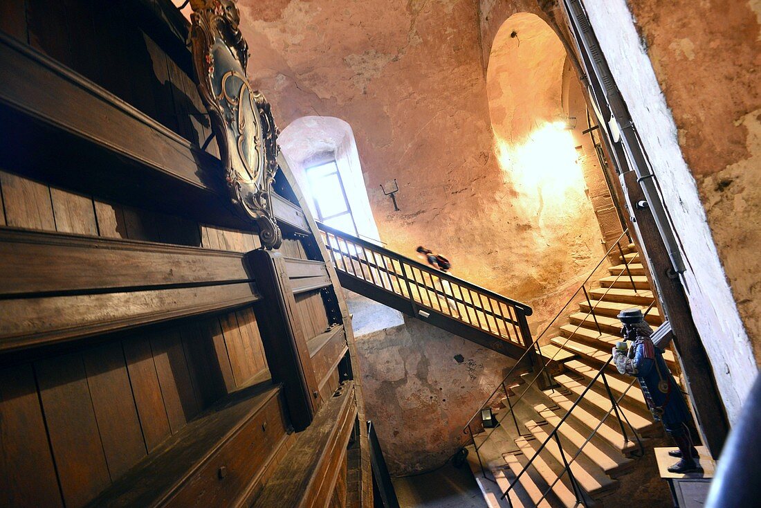 Giant wine barrel, inside, barrel, stairs, Castle of Heidelberg am Neckar, Baden-Württemberg, Germany