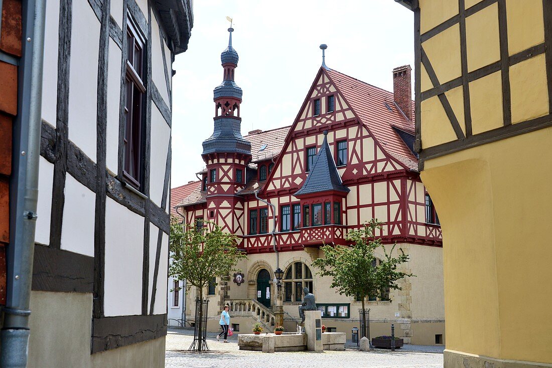 Market square in Harzgerode, Middle Ages, half-timbered houses, East Harz, Saxony-Anhalt, Germany