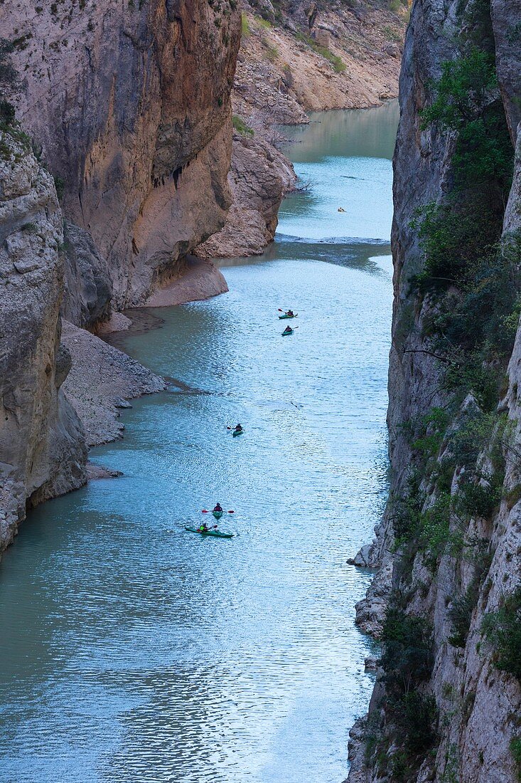 Kayaking, Montrebei Gorge - Congost de Mont Rebei, Noguera Ribagorzana river, Montsec Range, The Pre-Pyrenees, Lleida, Catalonia, Spain, Europe