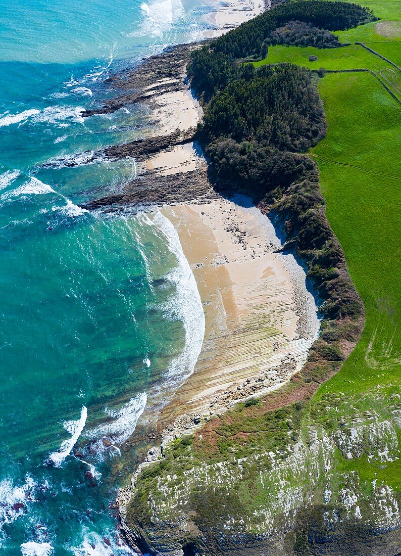 Aerial view of Cabo de Oyambre, San Vicente de la Barquera, Cantabrian Sea, Cantabria, Spain, Europe