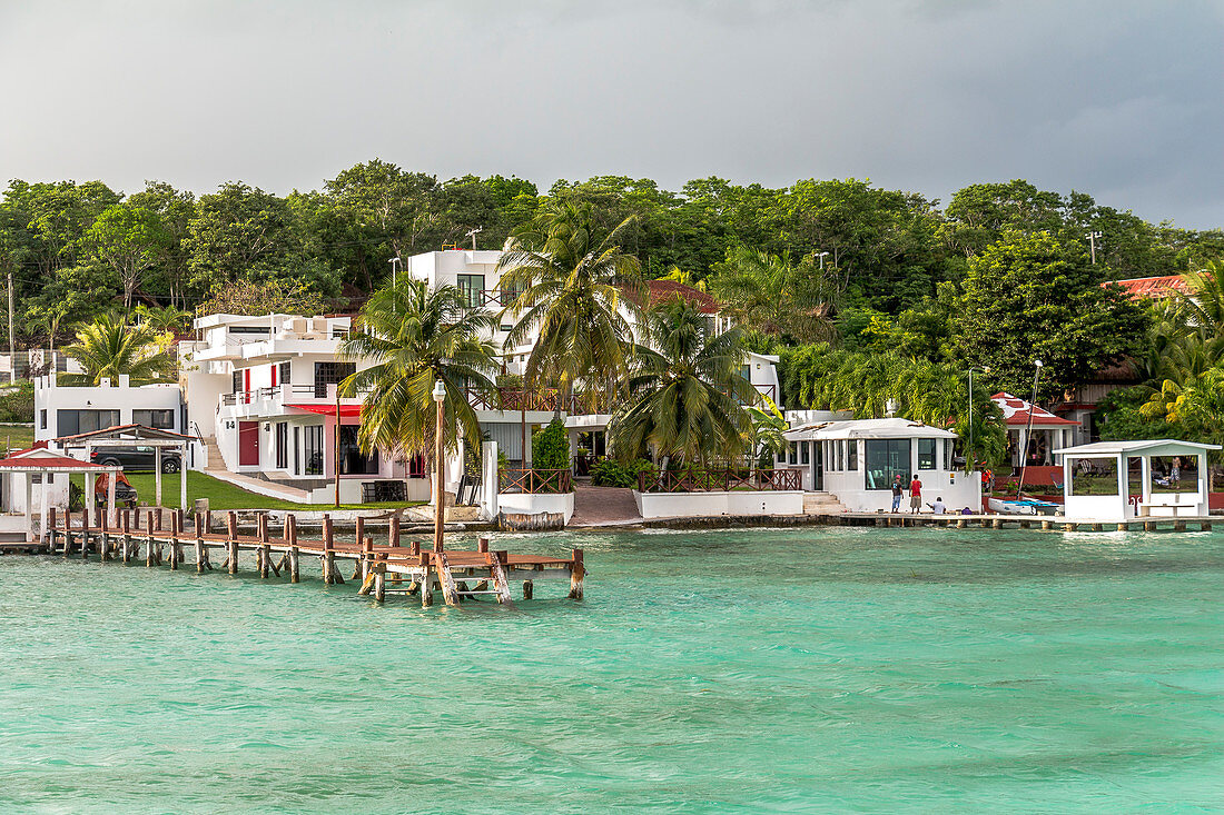 View of shore of the lagoon of 7 colors in Bacalar, Quintana Roo, Yucatan Peninsula, Mexico