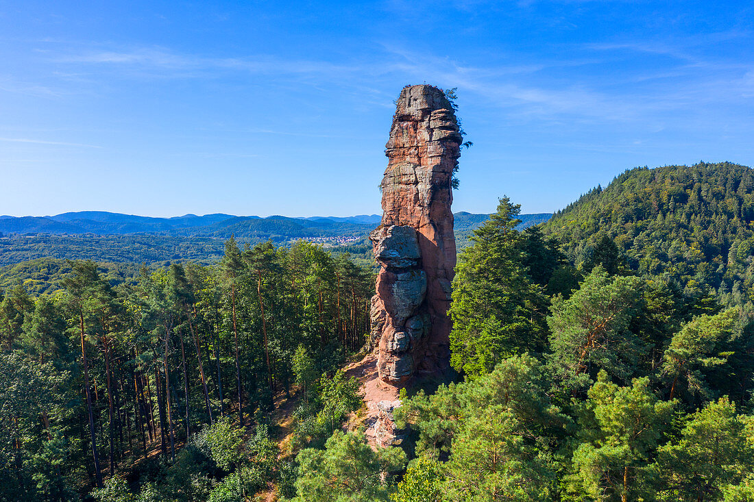 Aerial view of the Asselstein near Annweiler, Wasgau, Palatinate Forest, Rhineland-Palatinate, Germany