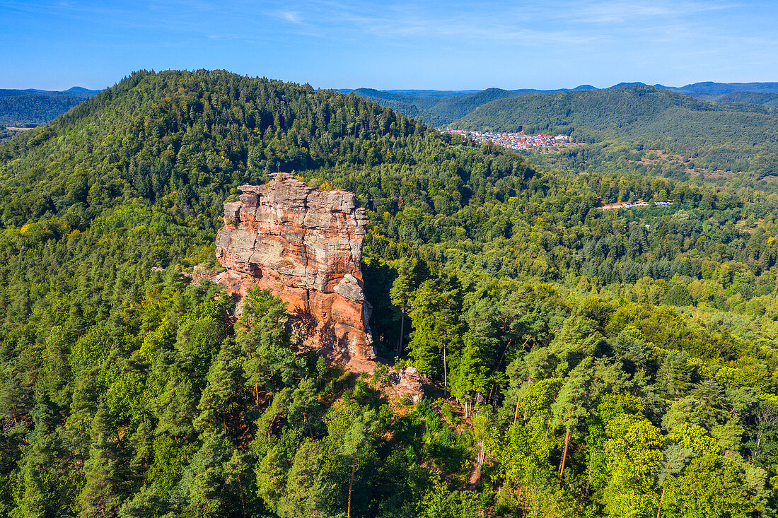Aerial view of the Asselstein near Annweiler, Wasgau, Palatinate Forest, Rhineland-Palatinate, Germany