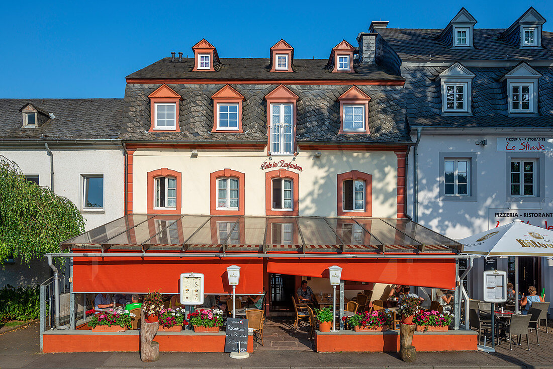Restaurant on Zurlaubener Ufer, Trier, Mosel, Rhineland-Palatinate, Germany