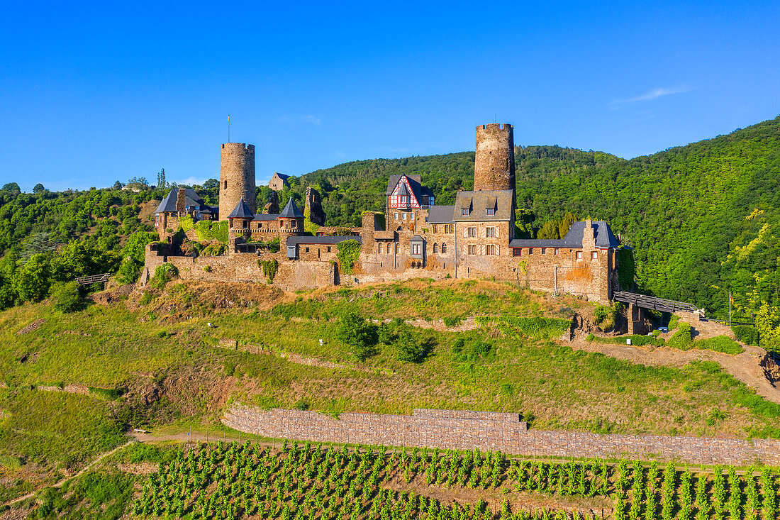 Luftaufnahme der Burg Thurant bei Alken, Mosel, Rheinland-Pfalz, Deutschland