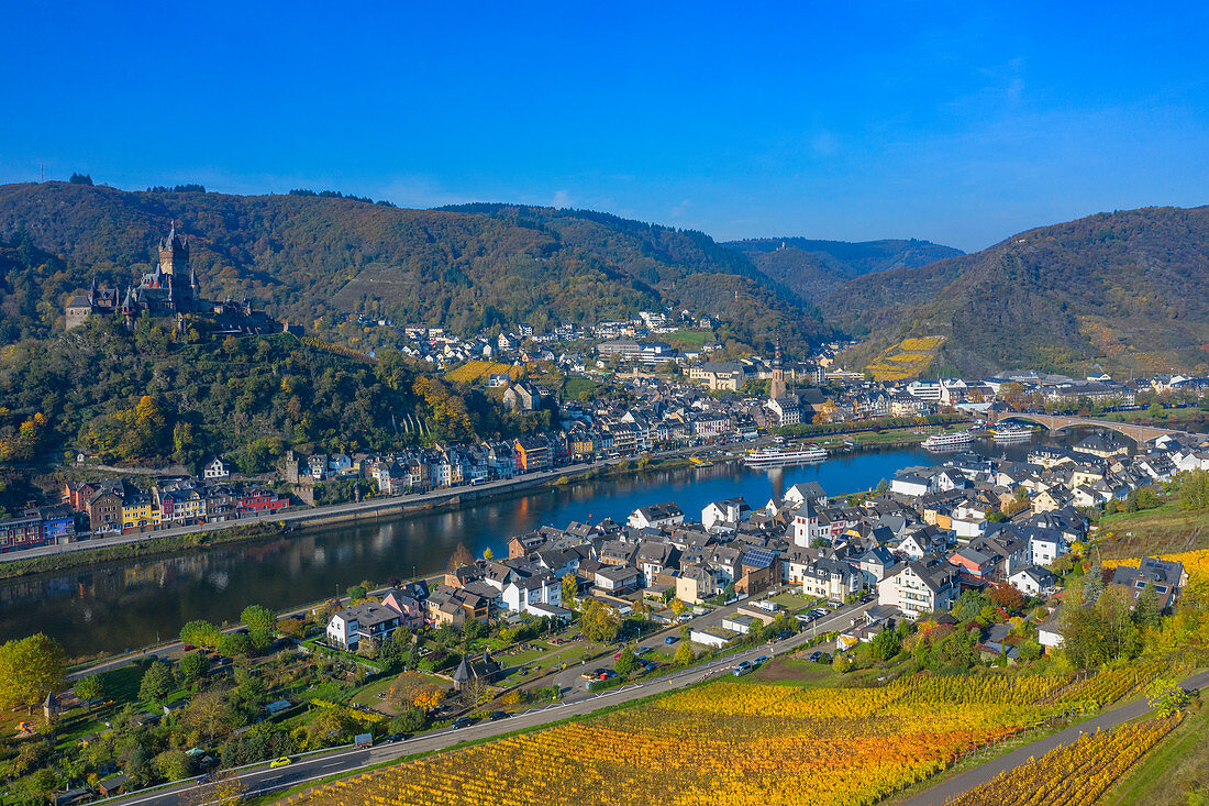 Aerial view of Cochem, Moselle, Rhineland-Palatinate, Germany