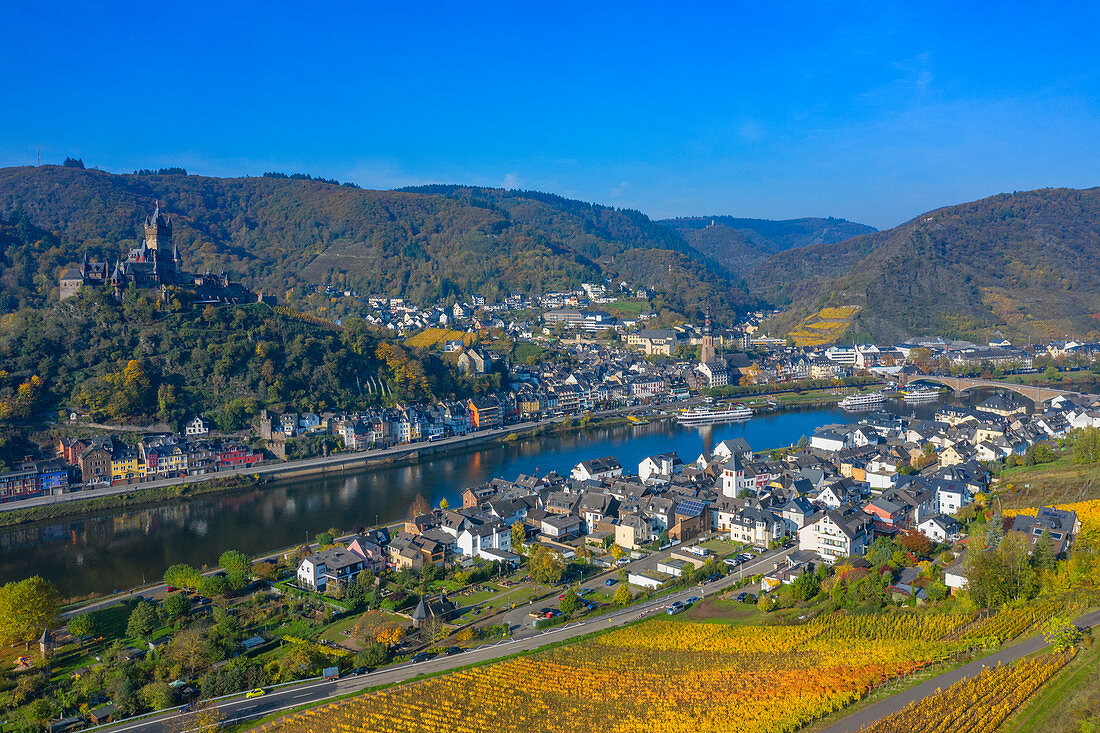 Luftaufnahme von Cochem, Mosel, Rheinland-Pfalz, Deutschland