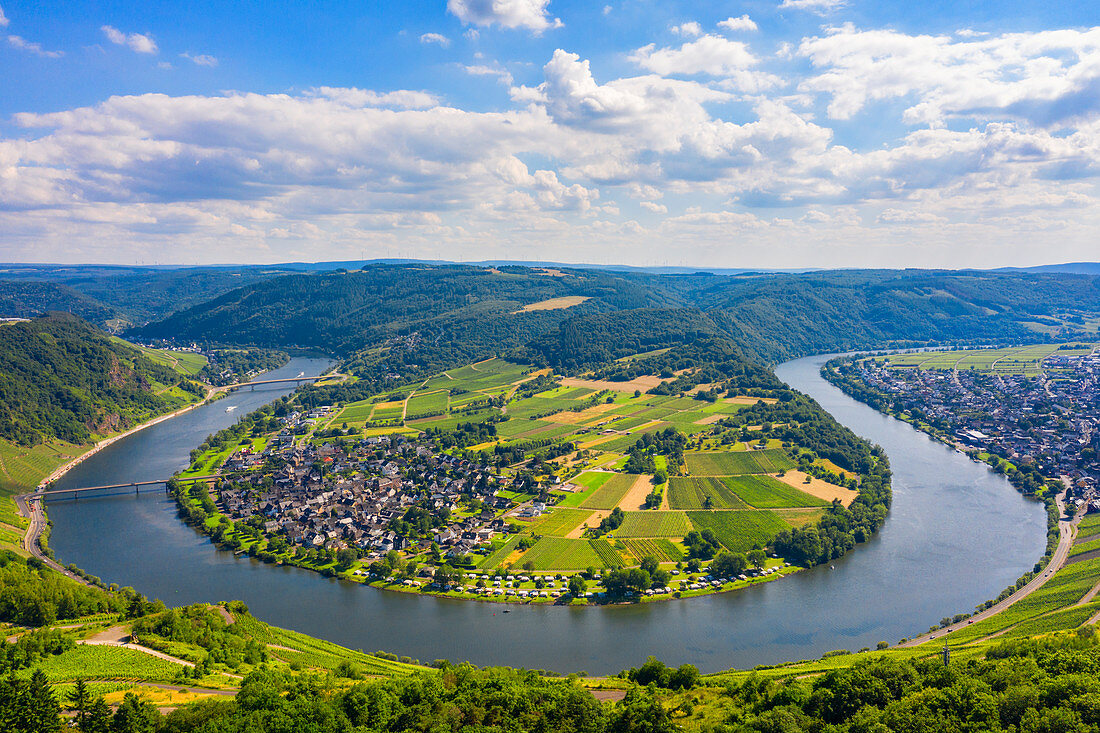 Aerial view of the Moselle loop at Krov, Moselle, Rhineland-Palatinate, Germany