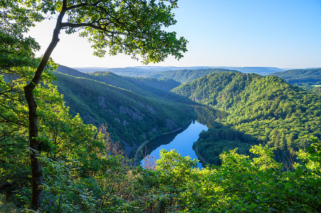 View of the Saar from the lookout point Kleine Cloef, Orscholz, Saarland, Germany