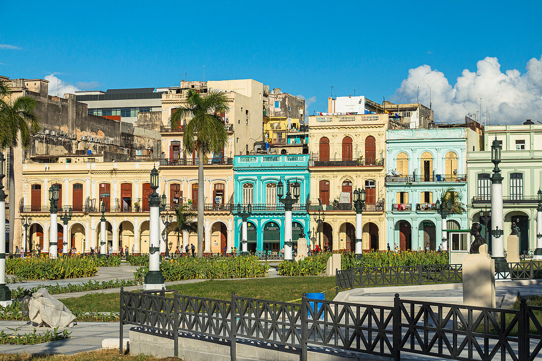 Cuban houses behind the Capitol with colorful colonial house facades, Old Havana, Cuba