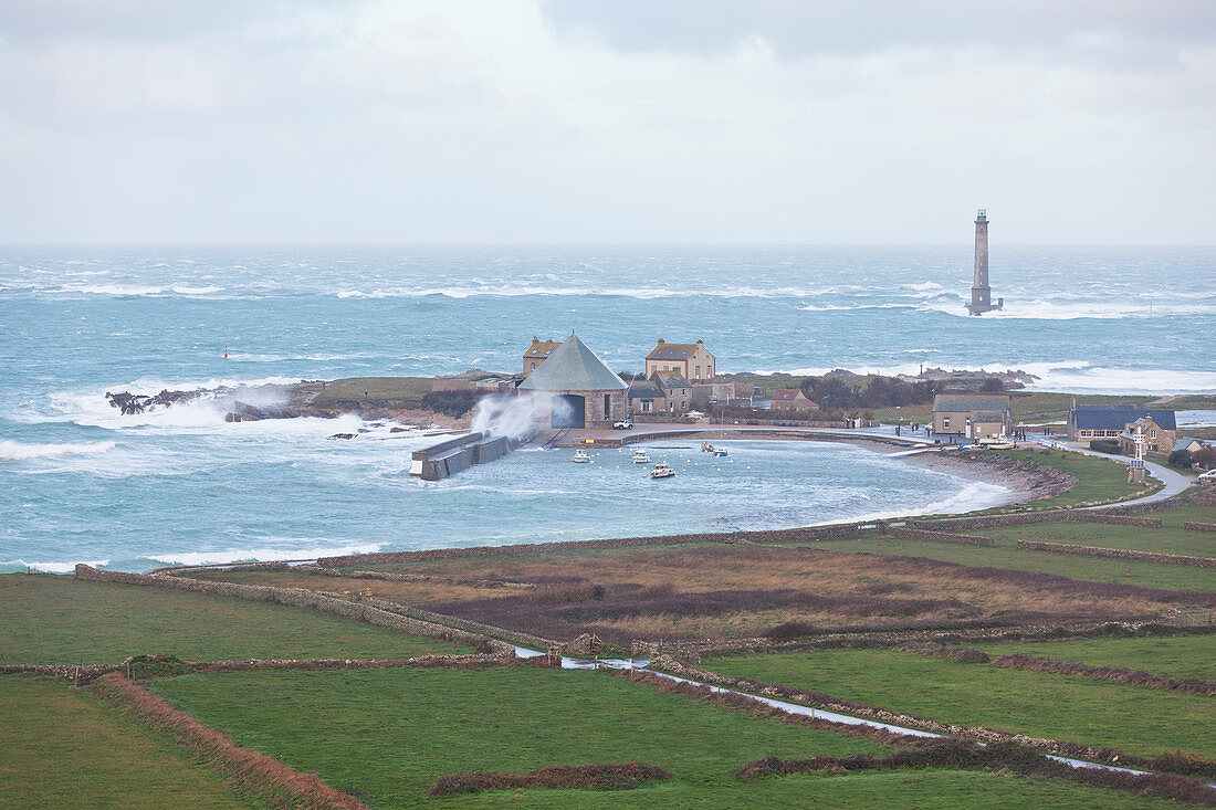 Goury harbor in the storm, northern tip of the Cotentin, Normandy France