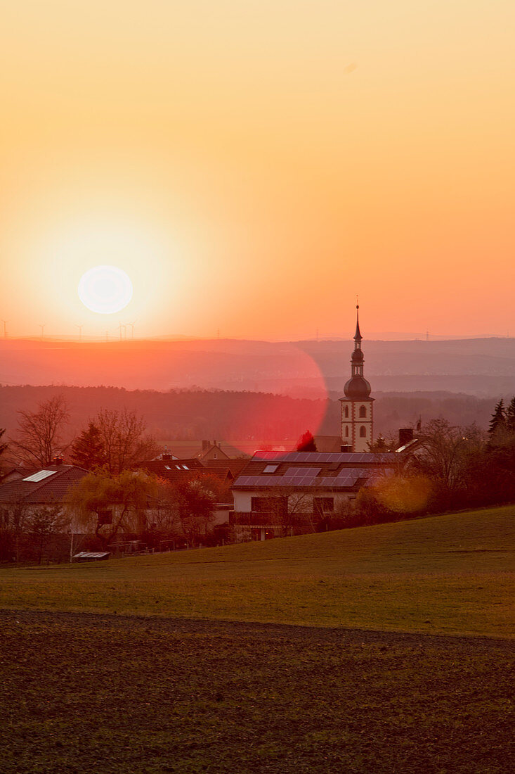 Sonnenuntergang bei Abtswind, Kitzingen, Franken, Bayern, Deutschland, Europa