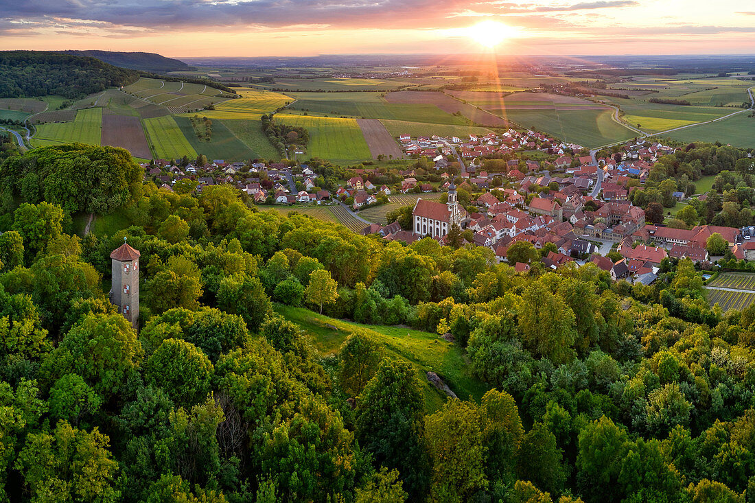 Aerial view of Castell, Kitzingen, Lower Franconia, Franconia, Bavaria, Germany, Europe