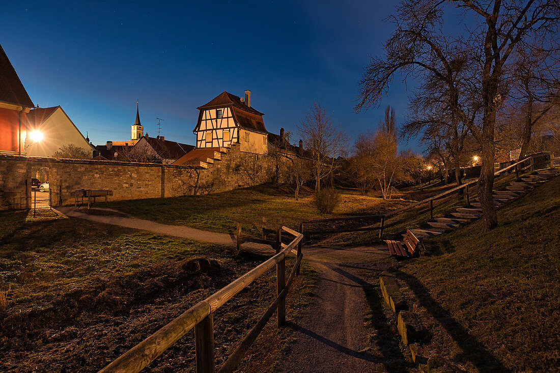 Herrengraben in Iphofen at the blue hour, Kitzingen, Lower Franconia, Franconia, Bavaria, Germany, Europe