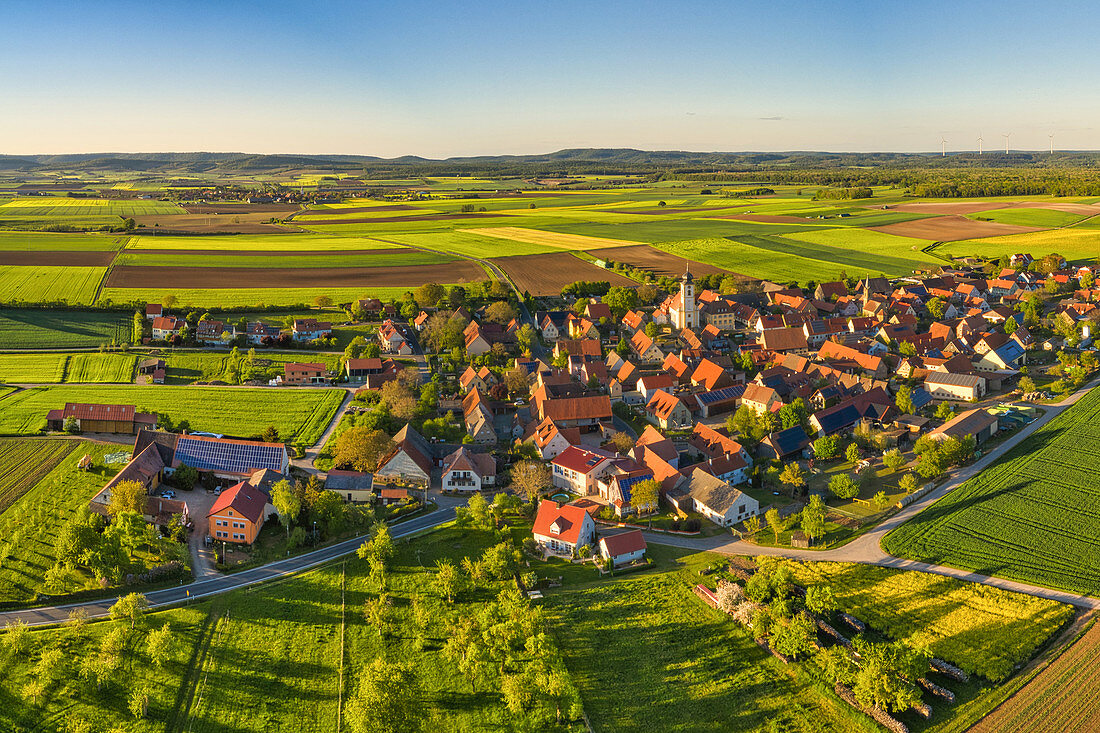Aerial view of Dornheim in Hellmitzheim Bay, Iphofen, Kitzingen, Lower Franconia, Franconia, Bavaria, Germany, Europe