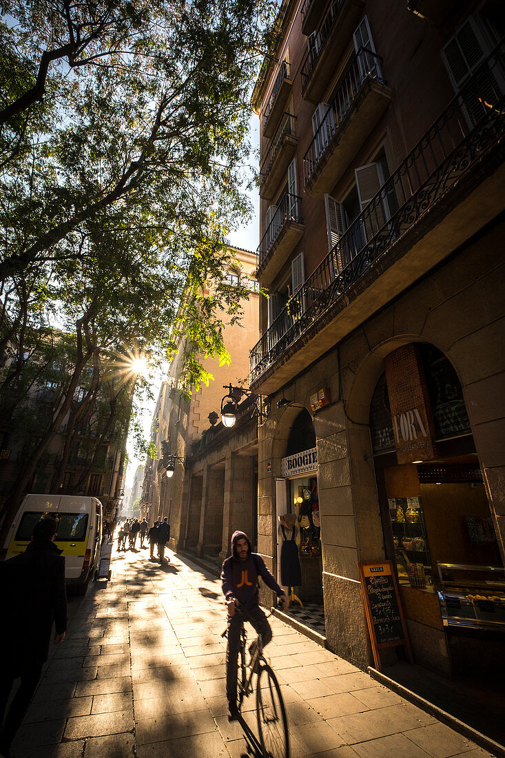 Street in Raval in Ciutat Vella district in Barcelona Catalonia Spain