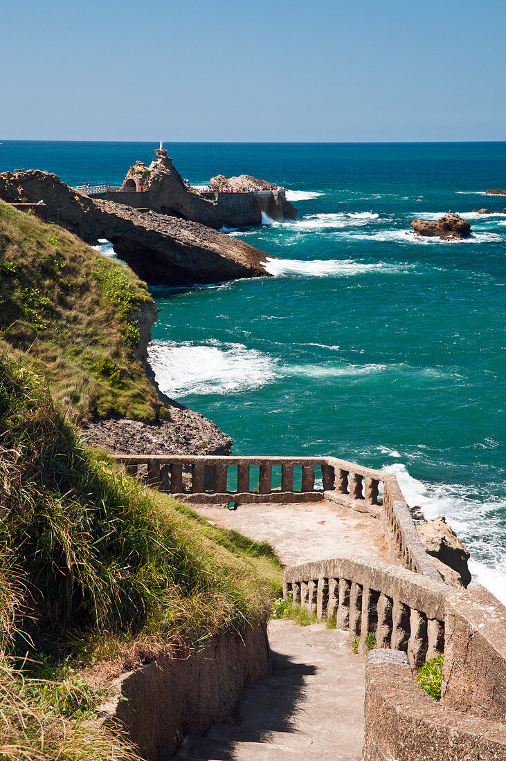 Seafront promenade and the Rocher de la Vierge, Biarritz, France