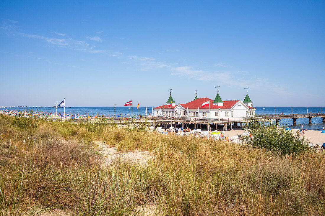 Idyllic view of the pier in Kaiserbad Ahlbeck, Usedom, Mecklenburg-Western Pomerania, Germany