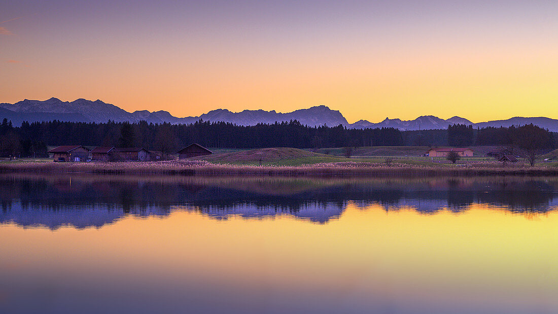 Sunset at Fohnsee (Ostersee), Iffeldorf, Bavaria, Germany
