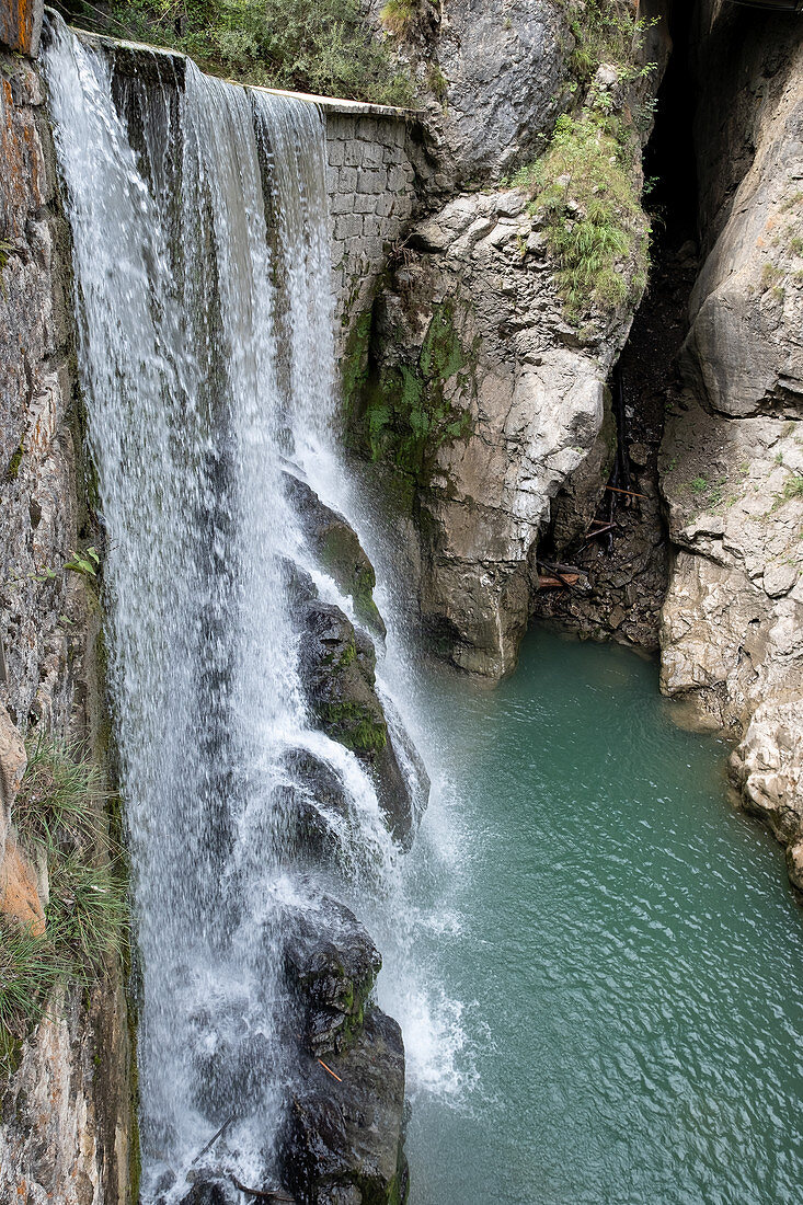 View of the waterfall in the Rappenlochschlucht, Dornbirn, Vorarlberg, Austria, Europe