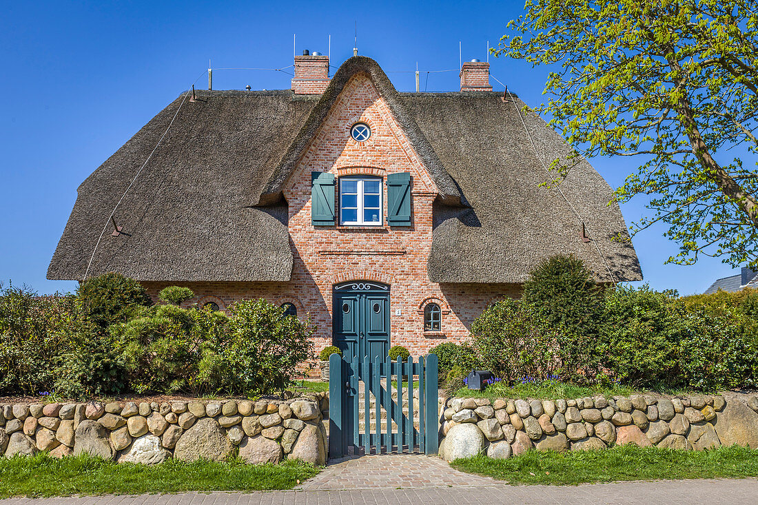 Thatched-roof house in Morsum, Sylt, Schleswig-Holstein, Germany
