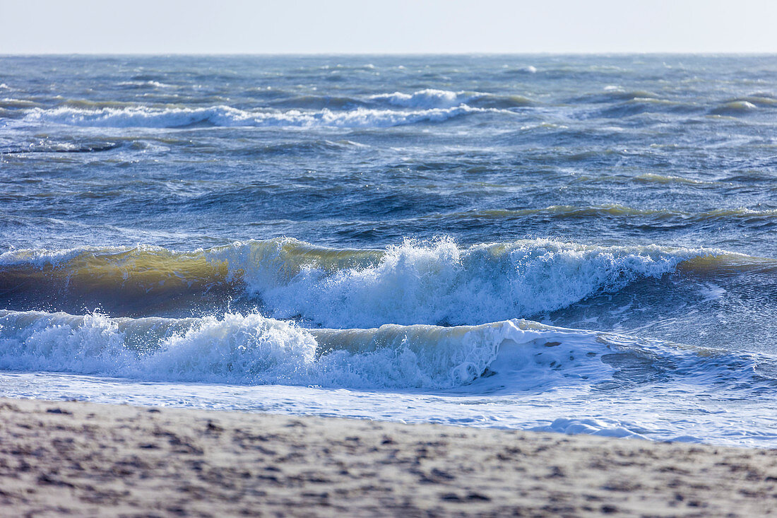 Surf on the west beach of Kampen, Sylt, Schleswig-Holstein, Germany