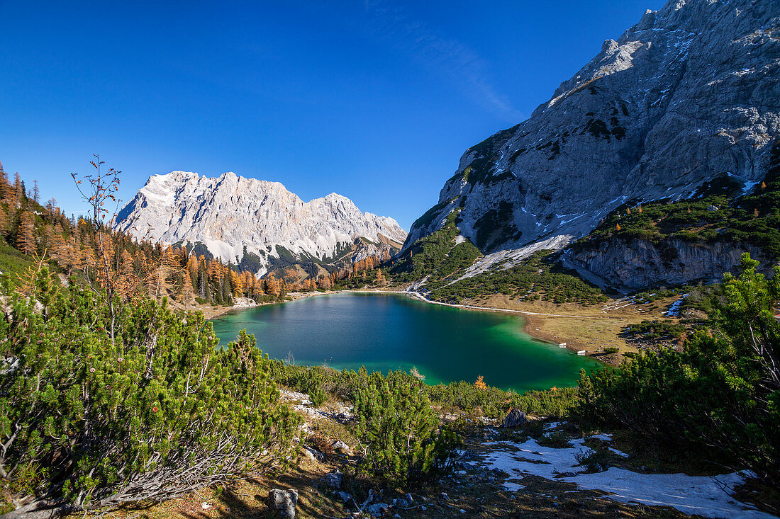 Seebensee with Zugspitze and Wetterstein Mountains, Alps, Tyrol, Austria