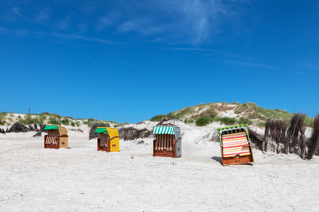 Beach chairs on the Helgoland dune, North Sea, Schleswig-Holstein, Germany