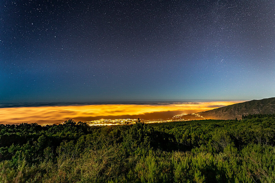 View of north coast at night, Tenerife, Spain