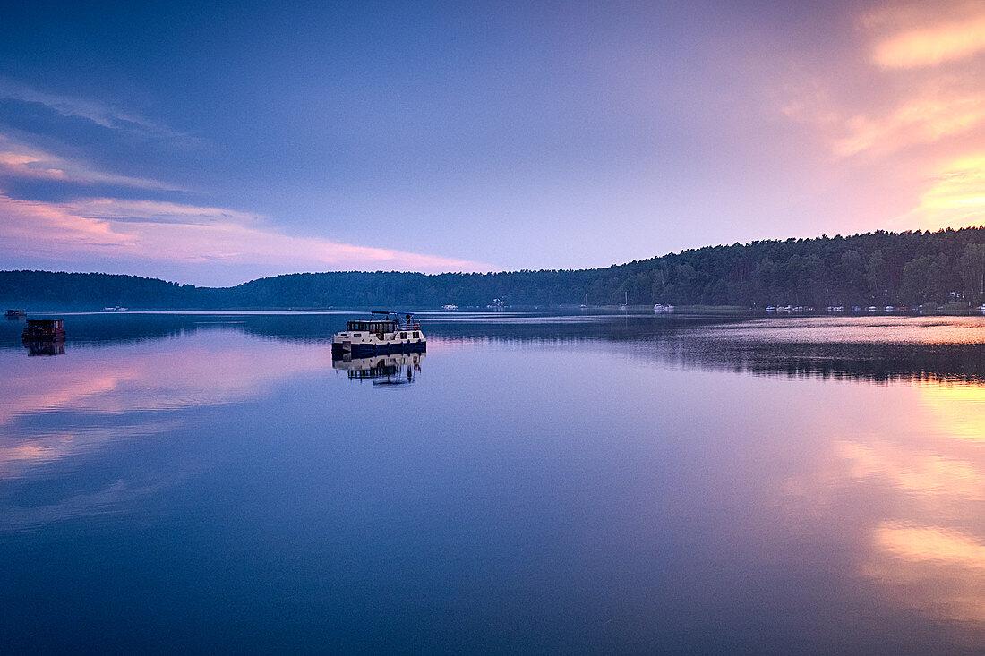 Houseboats on the small Pälitzsee, Mirow, Mecklenburg Western Pomerania, Germany