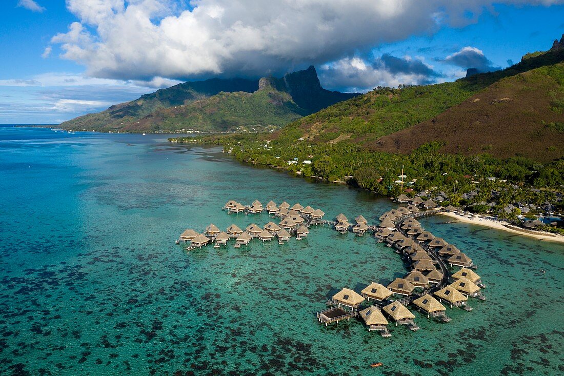 Tourist Resort with Water Bungalows, Moorea, French Polynesia