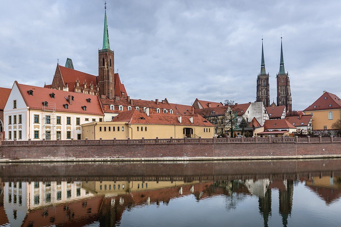 Collegiate Church of the Holy Cross and St Bartholomew and Cathedral of Saint John the Baptist in Ostrow Tumski, oldest part of Wroclaw city, Poland
