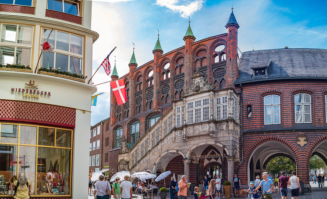 Historic town hall stairs from Breite Strasse in Luebeck, Schleswig-Holstein, Germany