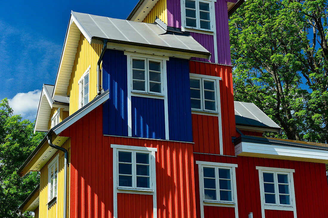 Colorful wooden villa near Gånghester, Västergötland, Sweden