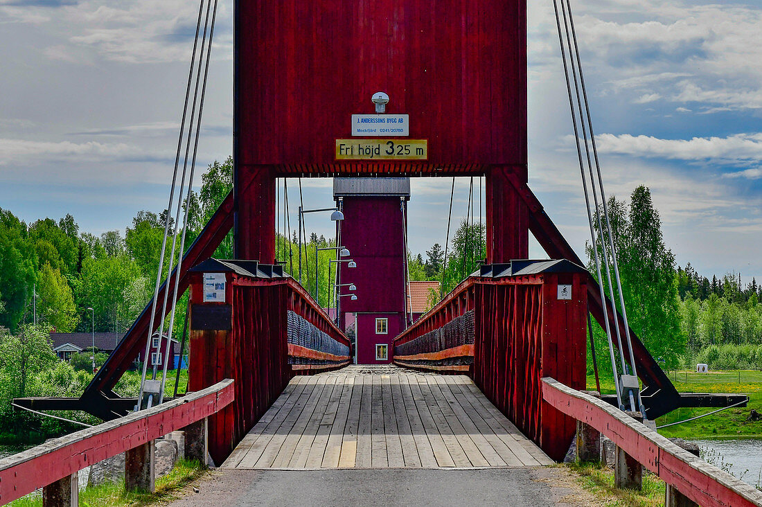 Old wooden bridge over the Västerdalälven near Mockfjärd, Dalarna, Sweden