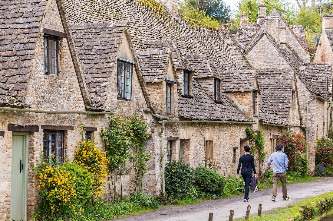 United Kingdom, Gloucestershire, Cotswold district, Cotswolds region, Bibury, Arlington Row, houses of the 17th century formerly inhabited by weavers