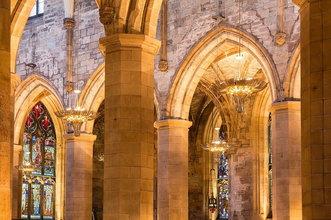 Vereinigtes Königreich, Schottland, Edinburgh, Weltkulturerbe, Innenansicht der St. Giles-Kathedrale aus dem 12. Jahrhundert