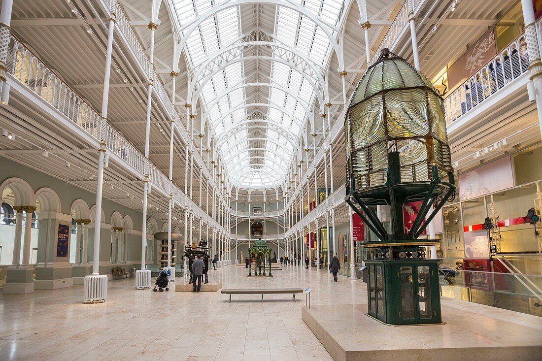 United Kingdom, Scotland, Edinburgh, listed as World Heritage, National Museum of Scotland, the atrium of the Grand Gallery and its high windows