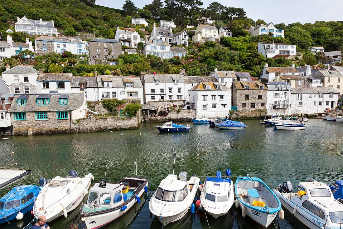 United Kingdom, Cornwall, Polperro, Fishing boats in Polperro Harbour