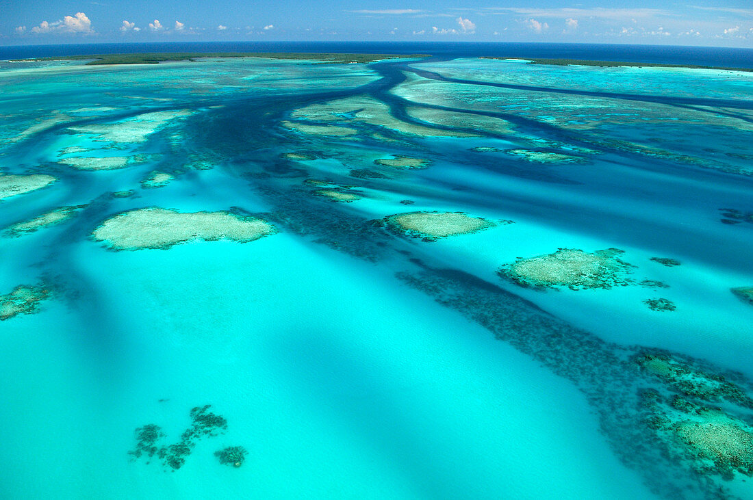 Luftaufnahme von Korallenriffen, Aldabra, Seychellen