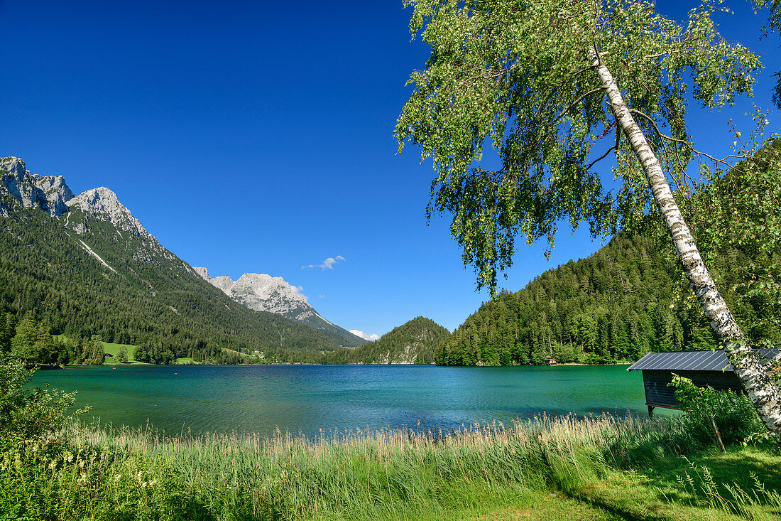 Hintersteiner See with Kaiser Mountains in the background, Kaiser Mountains, Tyrol, Austria