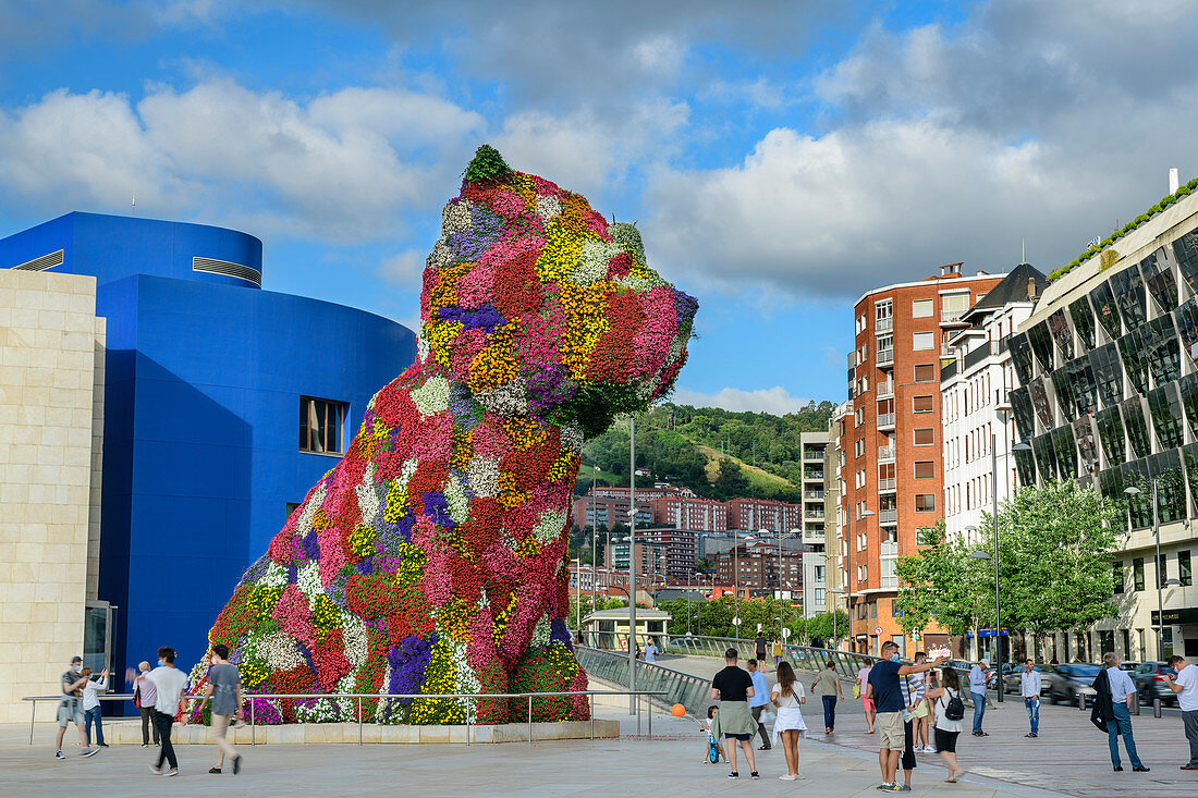 Puppy flower sculpture, by Jeff Koons, Guggenheim Museum, Bilbao, Basque Country, Spain